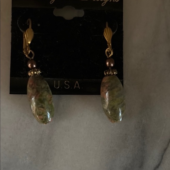 Green and Gold Statement Earrings - Picture 3 of 3